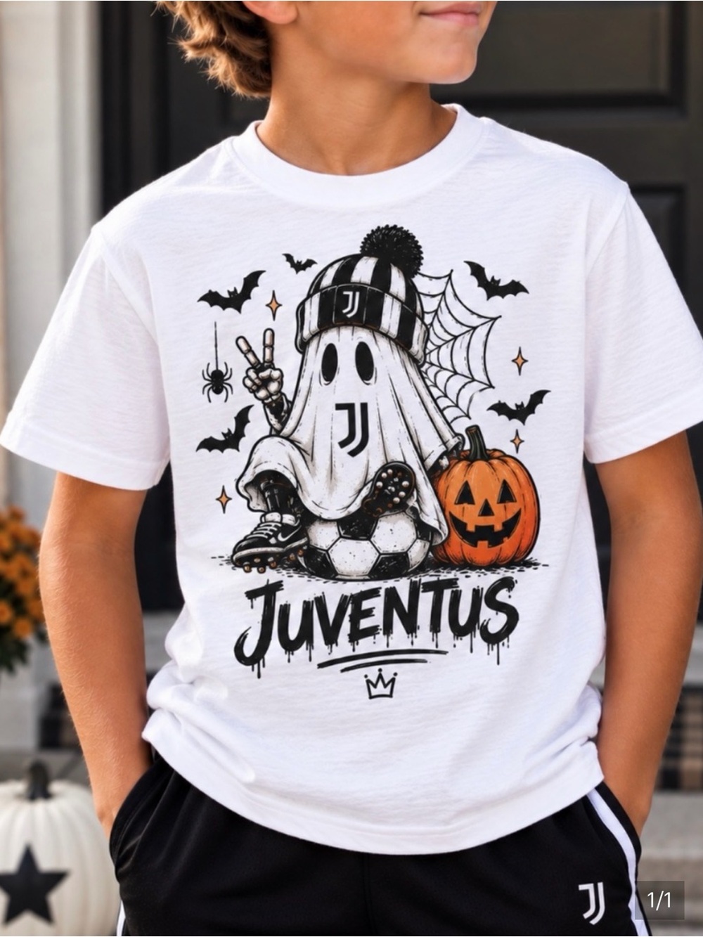 Juventus Soccer Kids White Halloween Ghost Tee (message me for other teams)